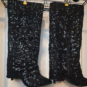 Elegant Black Sequin Women's Boots